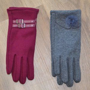 New Set of 2 NICOLE MILLER Touchscreen Fashion Gloves Gray Wine
